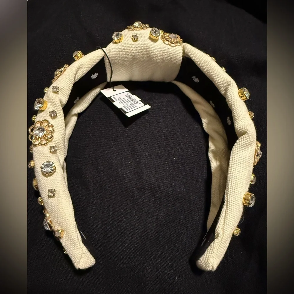 NWT Lele Sadoughi Marigold Crystal Embellished Knotted Headband Ivory